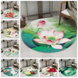 Carpets Classic Style Living Room Round Carpet 3D Lotus Pattern Floor Mats Parlor Bedroom Chair Rugs Home Decoration Non-Slip Area