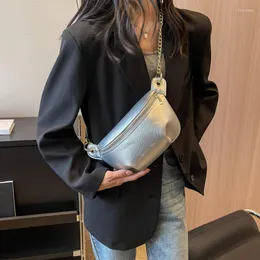 Torby w talii luksusowa srebrna torba dla kobiet w klatce piersiowej banan 2023 czarny pu skórzany pakiet Fanny Crossbody Mały