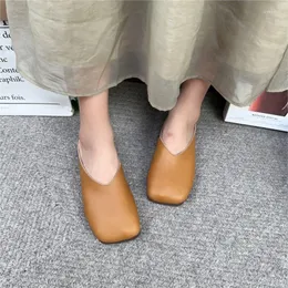Slippers Johnature 2023 Summer Genuine Leather Square Toe Women Shoes Casual Outside Slides Soft Sole Flats