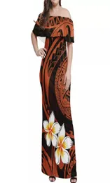 Plus Size Dresses Hycool Samoan Tribal Polynesian Designer Brown Dress Sexy Off Shoulder Bodycon Maxi 4xl 5xl 6xl 7x3220168