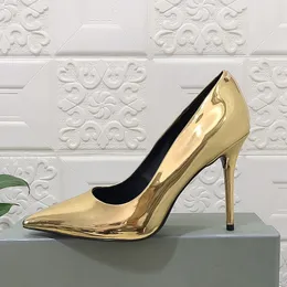 Shallow mouthed pointed thin heels fashionable patent leather gold womens single shoes high heels high-end temperament luxury designer party shoes 10.5cm 35-43+box