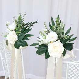 装飾的な花1PC結婚式の装飾チェアバックフラワーブーケアウトドアポシングの小道具人工物質