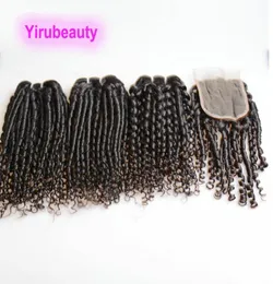 Brazilian Human Virgin Hair 3 Bundles With 4X4 Lace Closure Funmi Hair Weave Bouncy Fumi Curl 1026inch Natural Color4173782