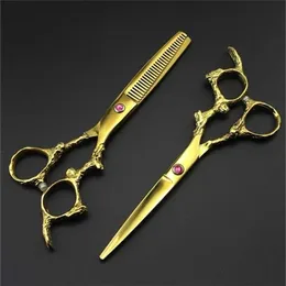 professional Japan 440c 6 039039 gold dragon hair scissors haircut thinning barber haircutting cutting shears hairdressing 24105123