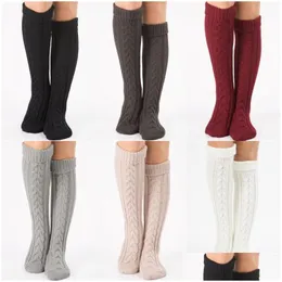 Christmas Decorations Ladies Fashion Boot Socks Solid Color High Leg Knitted Warmers Autumn Winter Drop Delivery Home Garden Festive Dhldz