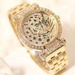 2022 BS Luxury Band Stainless Steel Waterproof Watch All Diamond Leopard Printed Quartz Women's G230529