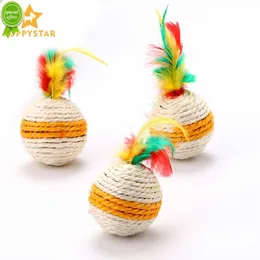 Nowy 1pc Sisal Feather Cat Toy Solid Sisal Ball Interactive Toys for Cats Pet Ball Kitten Games