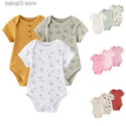 Rompers Usisex 2023 Cotton Baby Girl Clothes 3 Pouts New Born Baby Boy Cloths مجموعة قصيرة من الأكمام الرسوم المتحركة ROMPER 0-12M Summer BEBES T230529