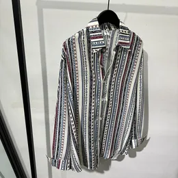Men's Casual Shirts Spring Original National Wind Striped Non-ironing Loose Long-sleeved Shirt Senior Sense Of Simple Temperament Hanging