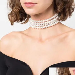 Chokers Choker Elegant Mti Layer White Imitation Pearl Necklace Bead Chain Punk Wedding Short Clavicle Banquet Jewelry Drop Delivery Dhawb