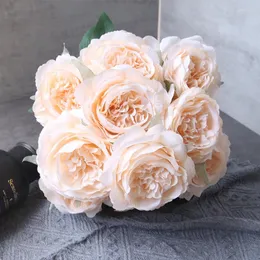 Dekorativa blommor rosa konstgjorda silkoljemålning Peony Flower Arrangement Bröllopspografi Bukett hem vardagsrum el peonys dekoration