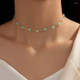 Pendant Necklaces Fashion Green Love Crystal Stone Collarbone Necklace For Women's Geometric Alloy Single Layer Choker