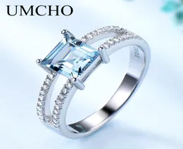 UMCHO Solid 925 Sterling Silver Jewelry Created Nano Sky Blue Topaz Rings For Women Cocktail Ring Wedding Party Fine Jewelry CJ1914711003