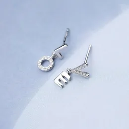 Stud Earrings 925 Sterling Silver Hypoallergenic Crystal Letter Love For Women Gift Female Brincos Bijoux