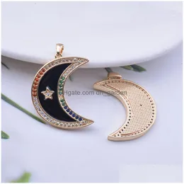 Pendant Necklaces 2Pcs 22 28Mm High Quality Gold Color Enamel Zircon Moon And Star Shape Necklace Accessories Copper Jewelry Charm D Dhpd3