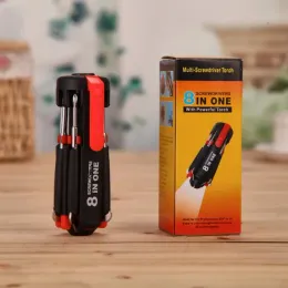 Torch 8 in screwdriver multi-screwdriver 8 في 1 مفكات مع 6 أدوات شعلة قوية تضيء أدوات إصلاح المنزل المسمار المصباح