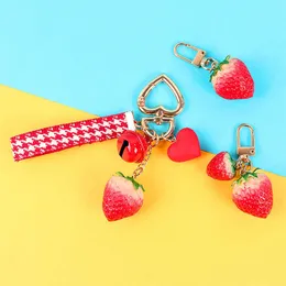 Key Rings 1 Strawberry Cute Red Heart Simulated Fruit Keychain Female Jewelry Car Keyholder Keyring Best Friend Gift G230526