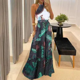 Casual Dresses Summer Boho Prom Dress Peacock Feathers Dot Print Long Women Elegant Halter Sleeveless Maxi Backless Femme Robe