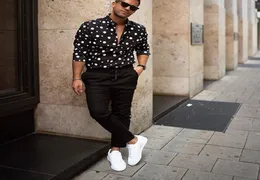 KLV 2019 men shirt streetwear shirt Men039s Fashion Loose Casual Longsleeved Polka Dot Printed Top Blouse D49059792