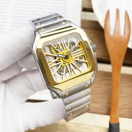 Hollow Out Watch Quartz Mechanical Movement Designer Watches Men Bracelet Business Wristwatch de aço inoxidável pulseira 41mm Montre de luxo