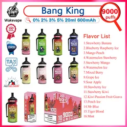 Original Bang King 9000 Puffs Disposable E Cigarettes 20ml Pre-filled E-juice 0% 2% 3% 5% Strength 600mah Rechargeable Battery No leaking Vape Pen Big Vapor VS RandM 9000
