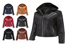NXH new fashion Hooded leather jacket women Flocking gothic winter coat PU biker jaket 2010307968477