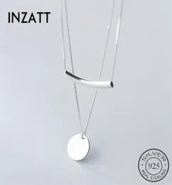 INZATT Real 925 Sterling Silver Layer Chain Geometric Round Disc Bent Pipe Choker Pendant Necklace For Women Party FINE Jewelry2882929138