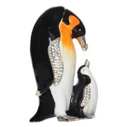 Enameled Pewter Crystal Bejeweled Trinket Jewelry Box Penguin w Baby Nautical Decoration Novelty Gifts330h7599301