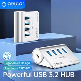 Hubs Orico Aluminium Powered 5Gbit / s Hub PD18W Ladegerät USB3.2 Typ USB C -Kartenleser Splitter mit Stromadapter für MacBook -Zubehör