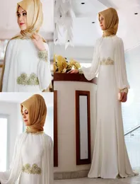 New White Long Sleeves High Neck Muslim Evening Dress with Hijab Beaded Mermaid Arabic Dubai Prom Dresses Party Gowns Special Occa5732082