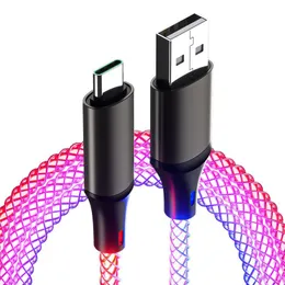 7 kolorów stopniowe lśniące kable ładujące oświetlenie 1m 3,3 stopy 66W Super szybkie ładowanie typu C RGB kabel USB LED