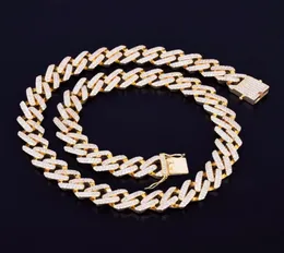 14mm Miami Cuban Choker Square Link Men039s Necklace Gold Silver Color Iced Out Cubic Zirconia Rock Hip hop Style Jewelry3229189