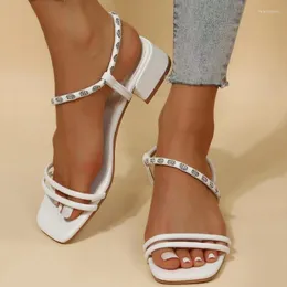 Mode sexy Sandalen Chunky Crystal Women Mid Heels Sommer -Pumps Pumps Damen rutschen Slingback Schuhe