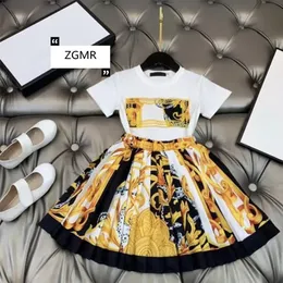 Clothing Sets Summer girls dress set gold printed cotton fabric 230529