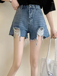 Women's Jeans S-5XLCasual High Waist Perforated Denim Shorts With Tassel A-Line Pants 2023 Summer Fashion Clothing