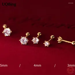 Stud Earrings 1 Pair Fashion 925 Sterling Silver Golden 3MM/4MM/5MM Cubic Zircon Six Women Wedding Jewelry