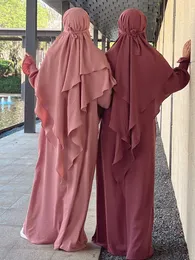 Etniska kläder Ramadan Eid Hooded Abaya Jilbab 2 Piece Set Muslim Prayer Outfit Jilbabs For Women Long Khimar Hijab Dress Islamic Niqab Burka 230529