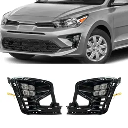 1 Pair Car Front Bumper DRL For Kia RIO 2022 2023 LED fog lamp cover daytime running lights with yellow turn signal Day light