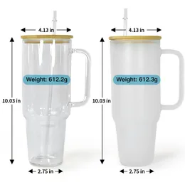 US$ 110.00 - USA warehouse 32oz 40oz sublimation clear/frosted glass handle  mug with straw 