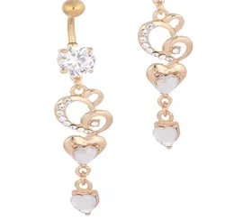 Crystal Gem Belly Ring Button Bar Body Piercing Anillo de ombligo de acero quirúrgico chapado en oro Lovely Heart Dangle7618704