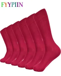 Men039s Socks Solid Color Combed Cotton Socks Red Long FashionペアカジュアルソックスメンH091174019205007344