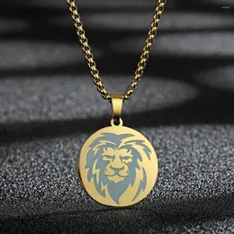 Pendant Necklaces LUTAKU Simple Stainless Steel Engraved Lion Disc Charm Necklace For Men Punk Choker Wild Animal Jewelry Gift