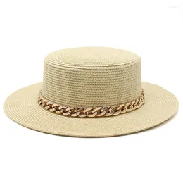 Berets 2023 Panama Straw Hat Female Sun Women Summer Beach Sunscreen Travel Holiday Flat Top Soft Wide Brim Jazz Fedora Cap