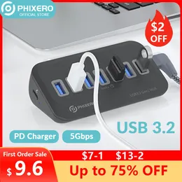 허브 PHIXERO USB 3.2 도킹 스테이션 허브 유형 C 스플리터 어댑터 멀티 포트 랩톱 PC 용 SD 카드 리더와 함께 여러 소켓 OTG 3.0