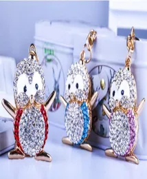 Cartoon penguin shape key chain Creative 3 colors diamond metal cute penguin key ring Bag fashion accessories8649512