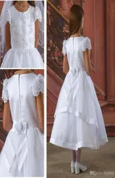 2019 White First Communion Dress Flower Girls039 Dresses for Wedding With ALine Capped Short Sleeve Bow Sash Appliques Lace Be30664812188