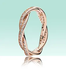 Luxury 18K Rose gold Women Rings Original box for Pandora Sparkling ed Lines Ring 925 Sterling Silver Wedding CZ Diamond RING9798662