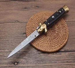 Italië Mafia Knife 9 inch Damascus Hoorn enkele actie Tactische zelfverdediging Vouwen EDC Knife Camping Knife Xmas Gift A28175384163