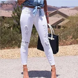 Jeans femininos Sexy Hole White Streetwear Mulheres Jeans Jeans Mulher Alta Cálida Ponta de Lápis Mãe Jeans Jeans Vintage Denim Troushers T230530