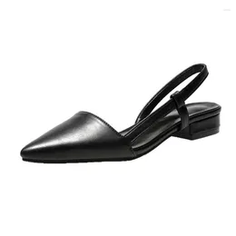 Sandals Women Synthetic Square Heels Front Closed Toe Leather Shoes Back Strap Brown Black Slip-On Low Cutter Shallow Mouth 40 8